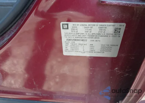 2017 Chevrolet Equinox Lt z USA, uszkodzony, nr VIN 2GNFLFEK8H6146512